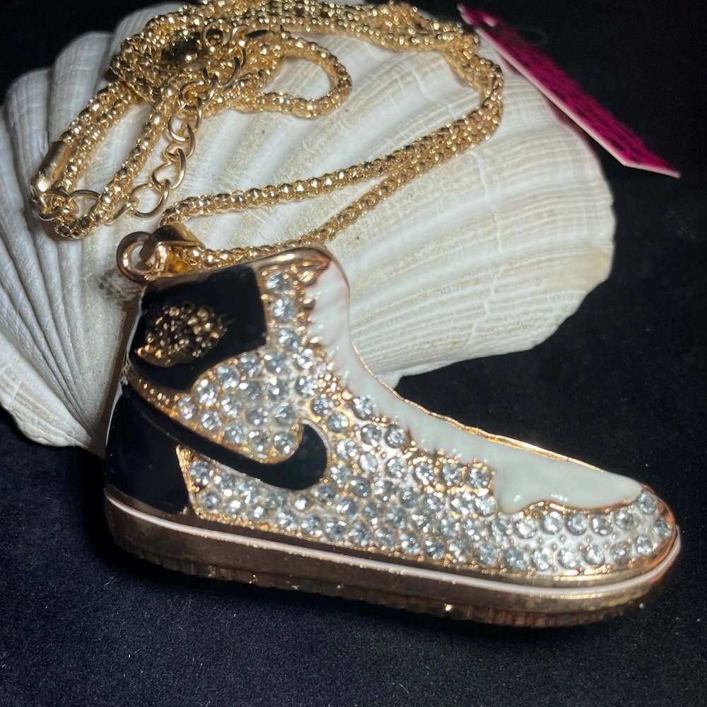 New Betsey Johnson Blue & White Nike Tennis Shoe Rhinestone Embellished Chain